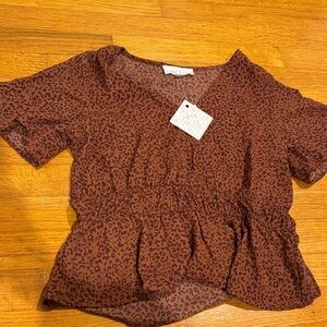 Hippie Rose Brown Leopard Print Blouse